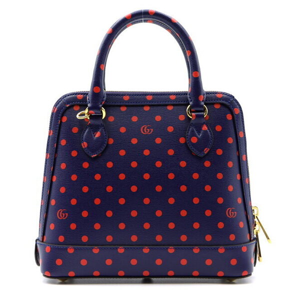 Gucci Horsebit Polka Dot Leather Shoulder Bag Navy Blue - Picture 2 of 7